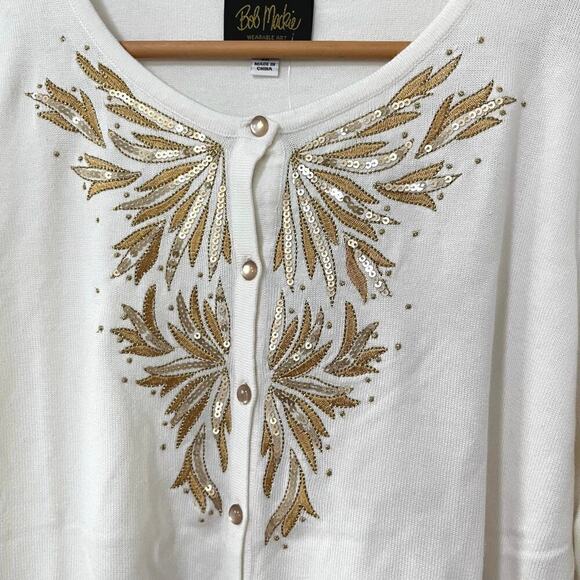 Bob Makie Wearable Art Embroidered Sequin Cardigan Size 2X White Artsy NEW - Picture 5 of 6